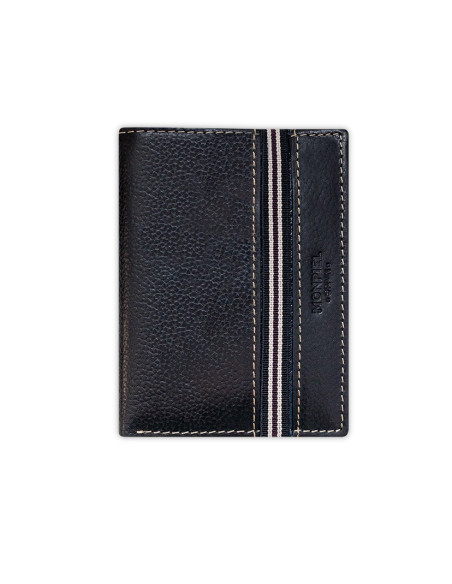 Black leather wallet with money clip, front view on a white background - MONPIEL
