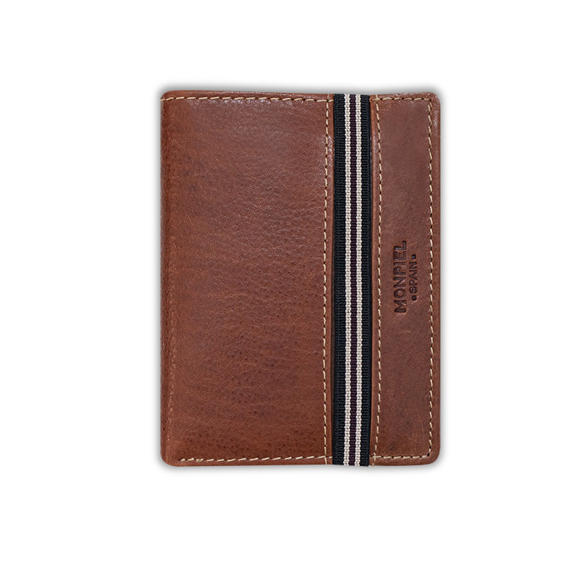 Havana leather wallet with rubber detail, front view on a white background - MONPIEL