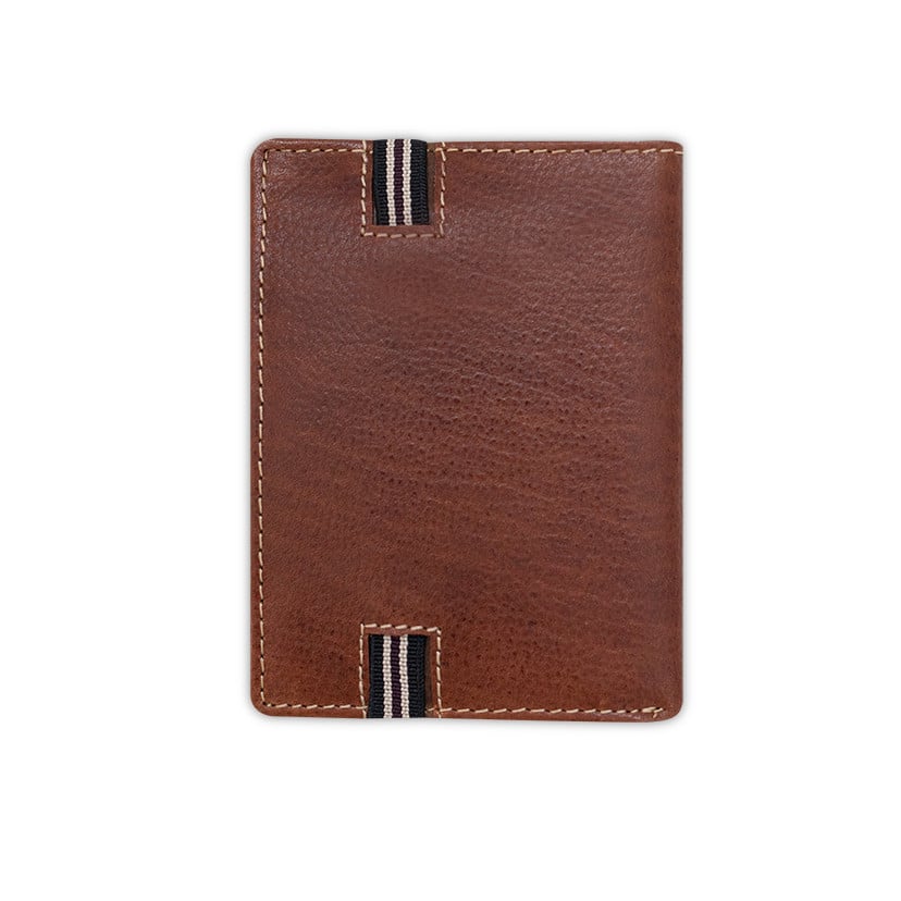 Havana leather wallet with rubber detail, rear view on a white background - MONPIEL