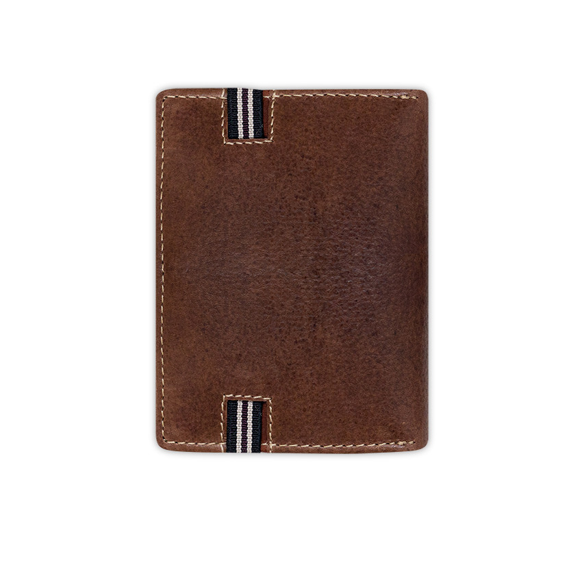 Havana leather wallet with rubber detail, rear view on a white background - MONPIEL