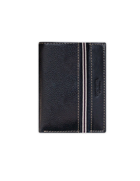 Cartera billetera goma de piel en color negro con vista frontal sobre fondo blanco - MONPIEL