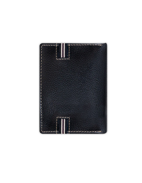 Black leather wallet with elastic band, back view on a white background - MONPIEL