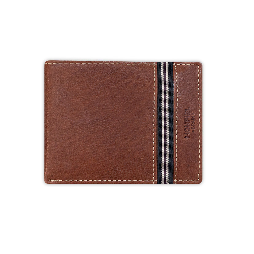 Havana leather wallet with coin purse and rubber detail, front view on a white background - MONPIEL