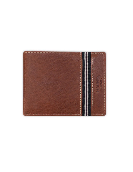 Braune Leder-Bifold-Geldbörse mit Geldklammer, Frontalansicht auf weißem Hintergrund - MONPIEL Braune Leder-Bifold-Geldbörse mit Geldklammer, Frontalansicht auf weißem Hintergrund - MONPIEL