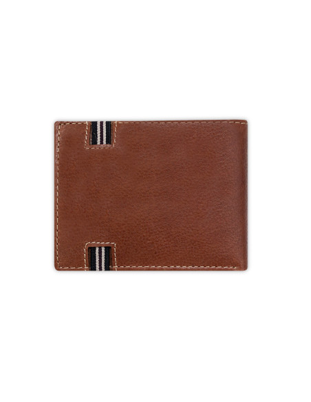 Brown leather bifold wallet with money clip, back view on a white background - MONPIEL