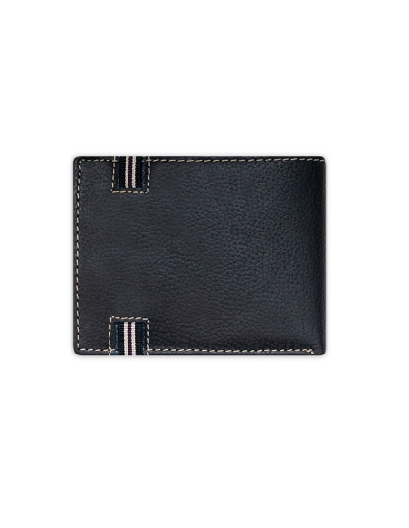 Black leather wallet with coin purse and rubber detail, rear view on a white background - MONPIEL Black leather wallet with coin purse and rubber detail, rear view on a white background - MONPIEL