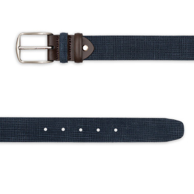 Classic men's suede leather belt in leather colour with front view on white background - MONPIEL 2