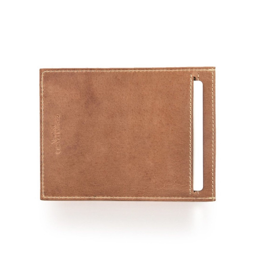Havana leather passport holder for men, horizontal view on a white background - MONPIEL