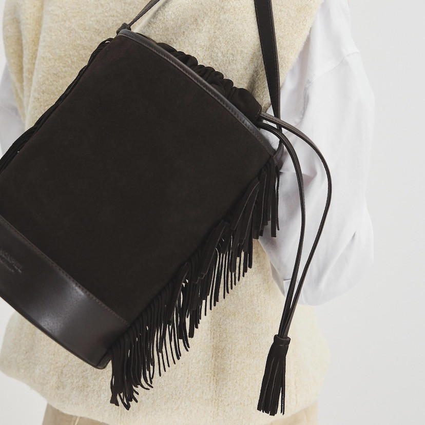 Large Rome Leather Fringe Bucket Bag