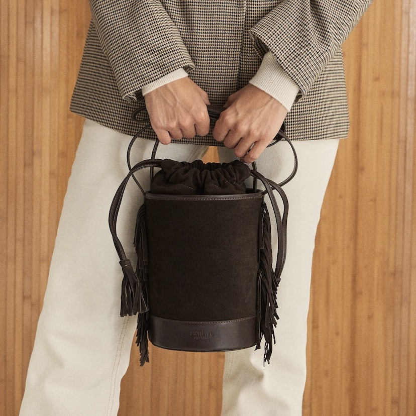 Bolso de Cubo de piel flecos Pequeño...