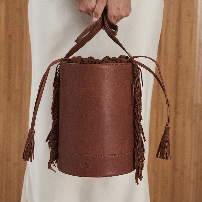 Large Rome Leather Fringe Bucket Bag