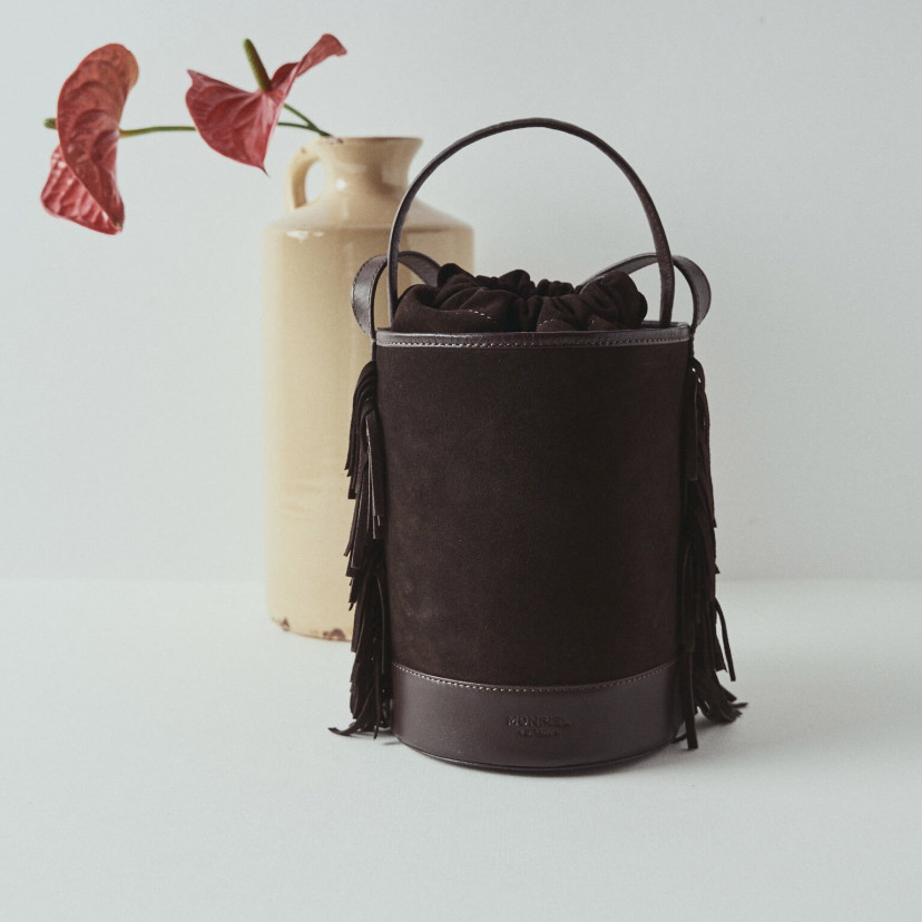 Small Roma Leather Fringe Bucket Bag