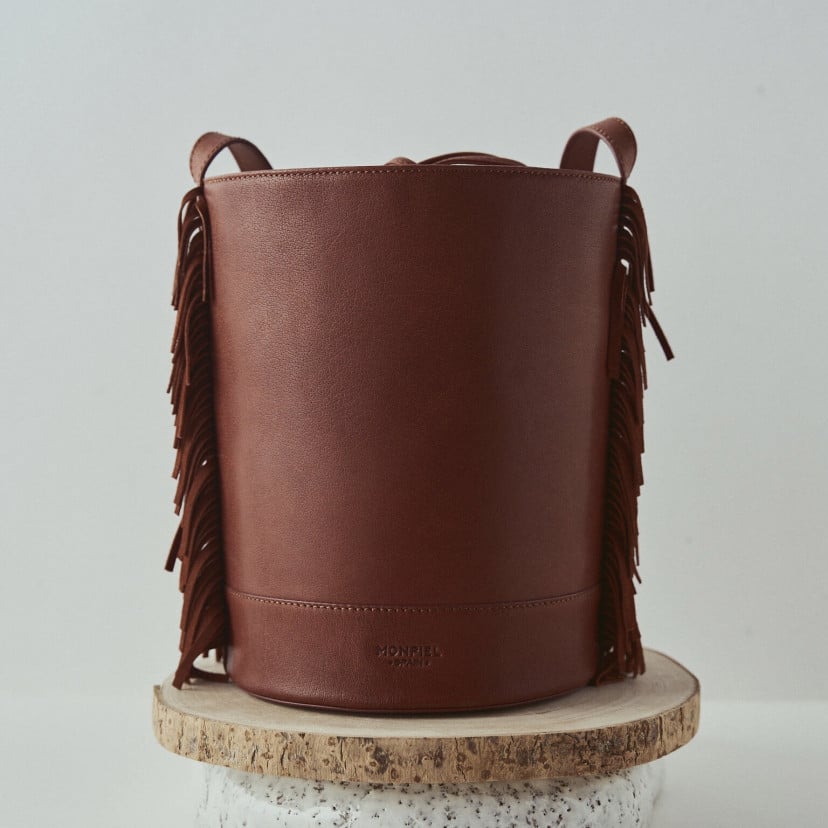 Large Rome Leather Fringe Bucket Bag