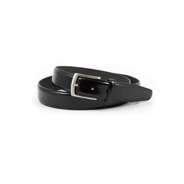 Ceinture en cuir grenat vue de dessus avec détail de la boucle en métal - MONPIEL 2