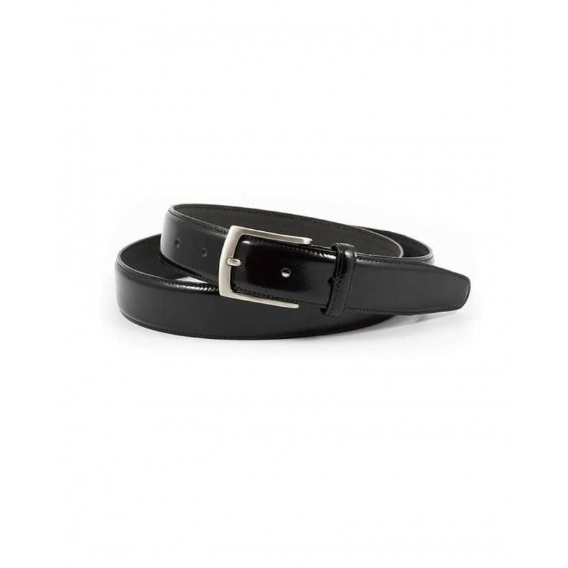 Black leather belt with rectangular metal buckle, rolled up - MONPIEL