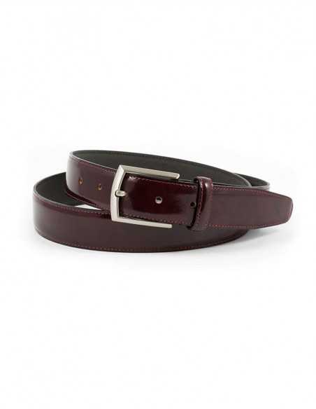 Rolled up burgundy leather belt with rectangular metal buckle - MONPIEL