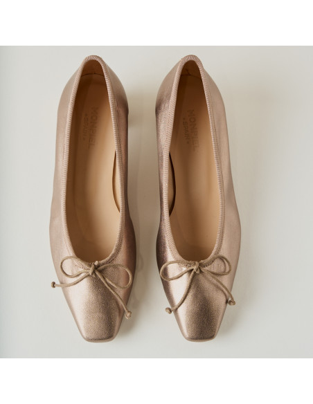 Manuela bow detail kitten heel ballerina in cappuccino bronze, top view - MONPIEL