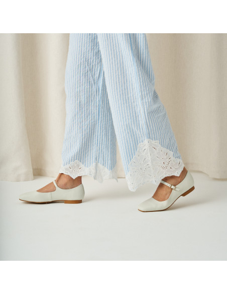 Carlota strap mary jane in ice color, side view, medium shot, steps - MONPIEL Carlota strap mary jane in ice color, side view, medium shot, steps - MONPIEL