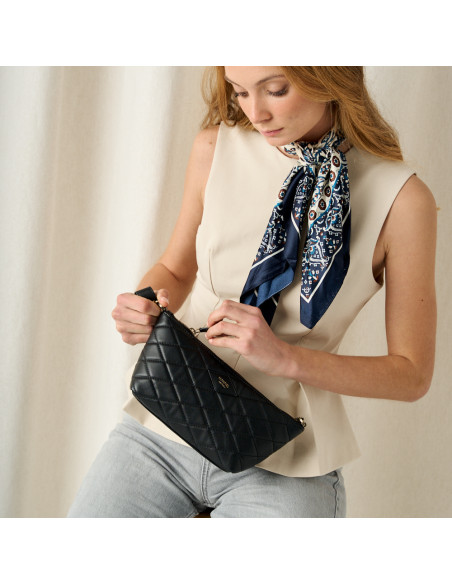 Borsa da donna in pelle imbottita New York di piccole dimensioni in nero con dettaglio della cerniera frontale in pian - MONPIEL