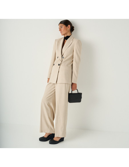 Espadrille compensée Creta en cuir noir avec vue en perspective, plan général - MONPIEL