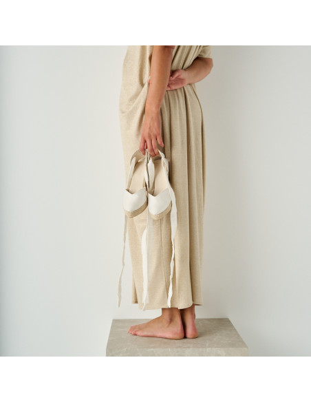 White bridal silk espadrille Elba with front view, medium shot - MONPIEL White bridal silk espadrille Elba with front view, medium shot - MONPIEL