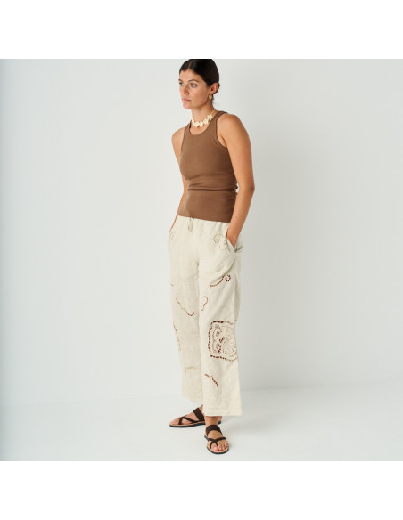 Santorini brown leather Greek sandal, full shot - MONPIEL