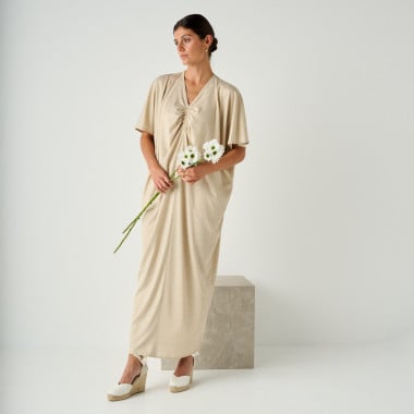 Espadrille da sposa in pelle color madreperla con zeppa, vista di profilo - MONPIEL 2