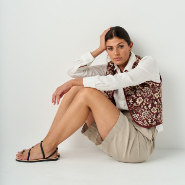 Black braided sandal Milos with top perspective close-up view - MONPIEL 2