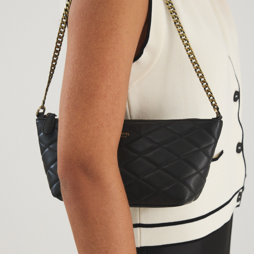 Small New York quilted leather handbag for women in black, worn over the shoulder - MONPIEL