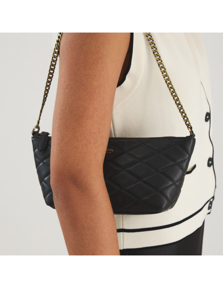 Piccola borsa in pelle trapuntata New York da donna nera, appesa alla spalla - MONPIEL