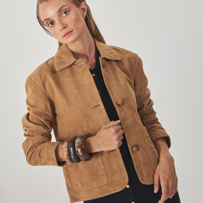 Women's Leather Jacket with Stitching