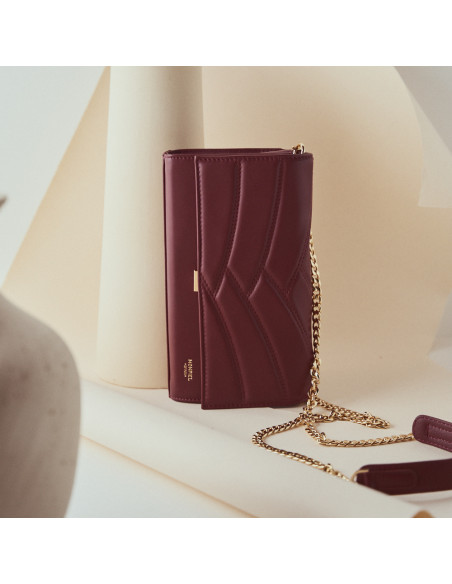 Bolso cartera de mano de piel mujer venecia en color burdeos con vista frontal en vertical - MONPIEL