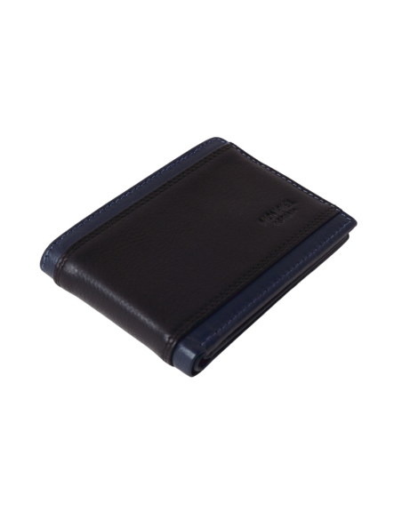 Small American wallet Lago without coin pocket in black leather, perspective view - MONPIEL