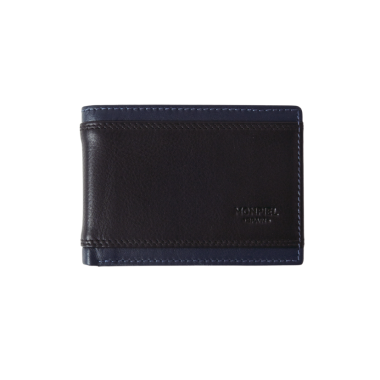 American-style leather wallet without coin pocket combining two shades of brown, front view on a white background - MONPIEL 2