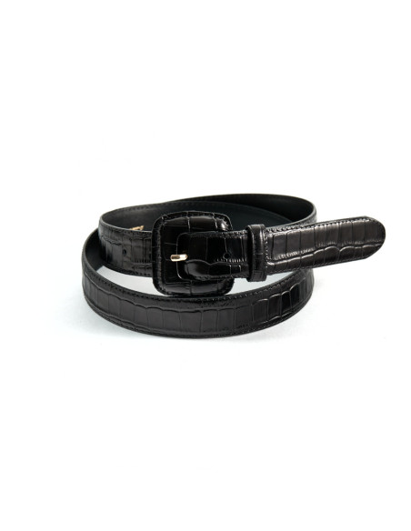 Women's Leather Belt with Covered Buckle
