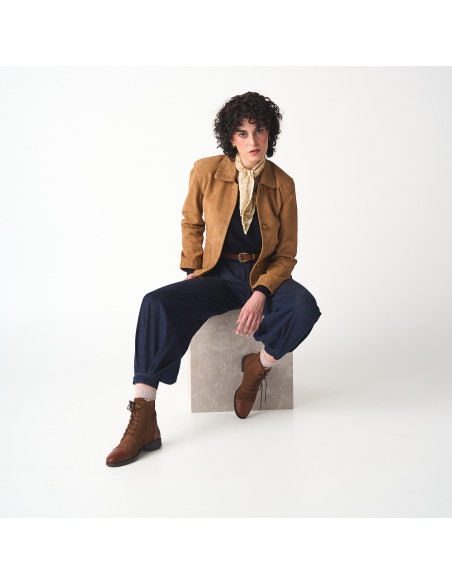 Women's Suede Jacket with Visible Seams