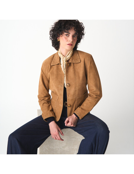 Women's Suede Jacket with Visible Seams