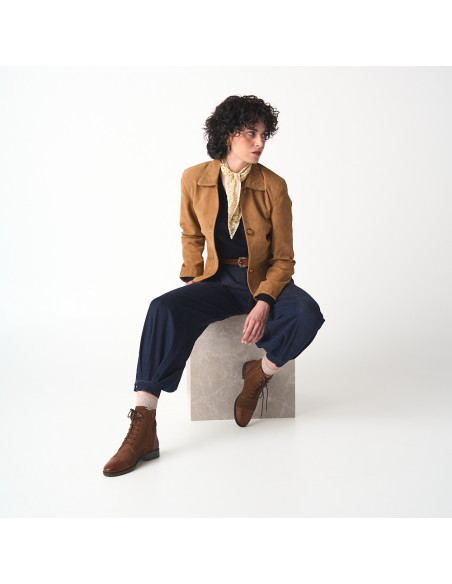 Women's Suede Jacket with Visible Seams
