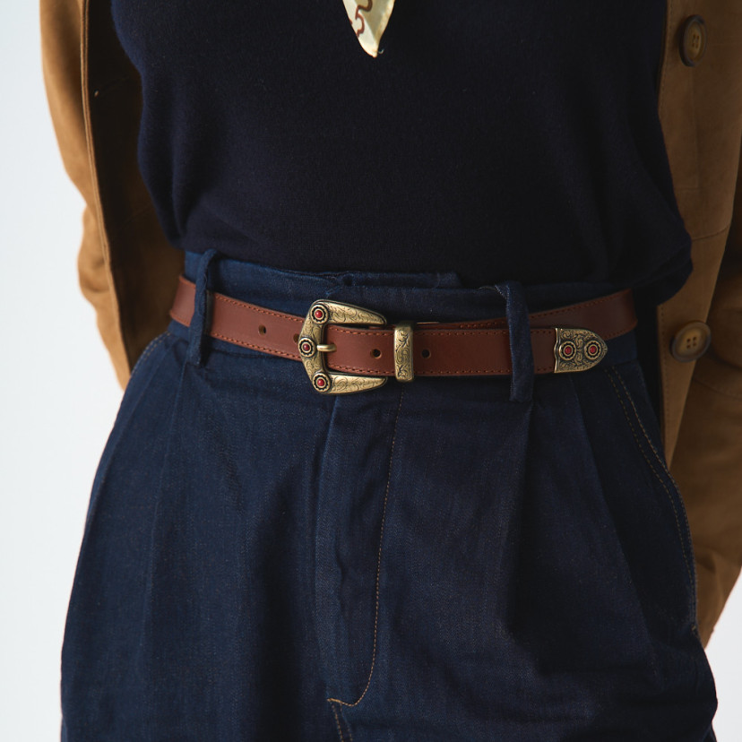 Women's Leather Belt with Coral...