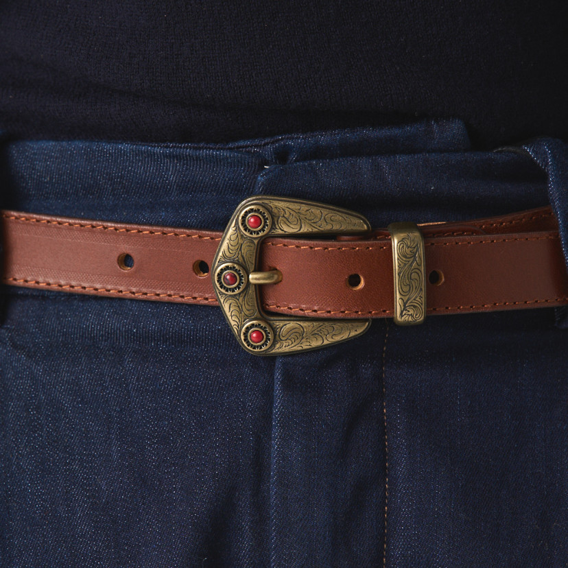 Women's Leather Belt with Coral...