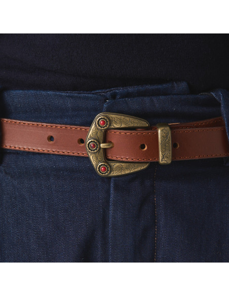 Women's Leather Belt with Coral Buckle and Tip
