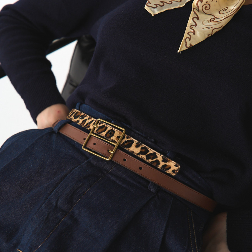 Women's Bicolor Leather Belt with...