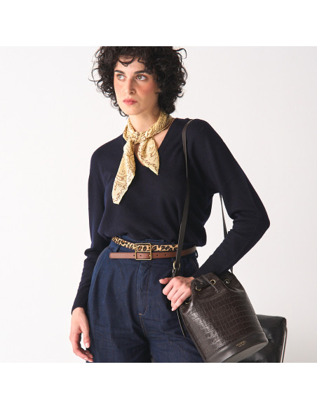 Cintura da Donna in Pelle Bicolore con Doppia Fibbia