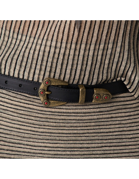 Women's Leather Belt with Coral Buckle and Tip
