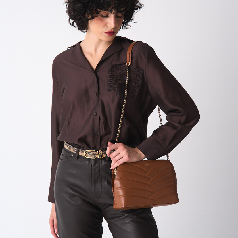 Quilted Leather Handbag with Gold Chain