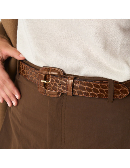 Women's Leather Belt with Covered Buckle