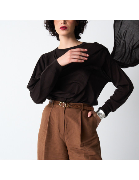 Women's Narrow Leather Belt with Gold Buckle