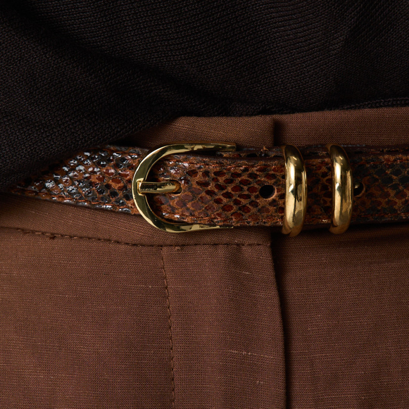 Women's Narrow Leather Belt with Gold...