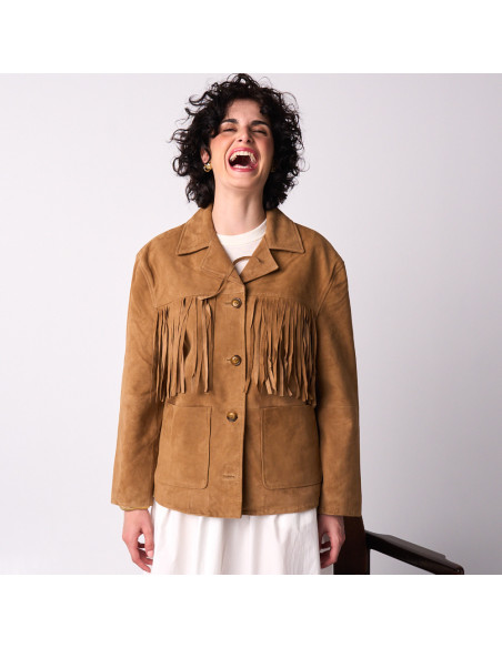 Giacca in Pelle Scamosciata con Frange