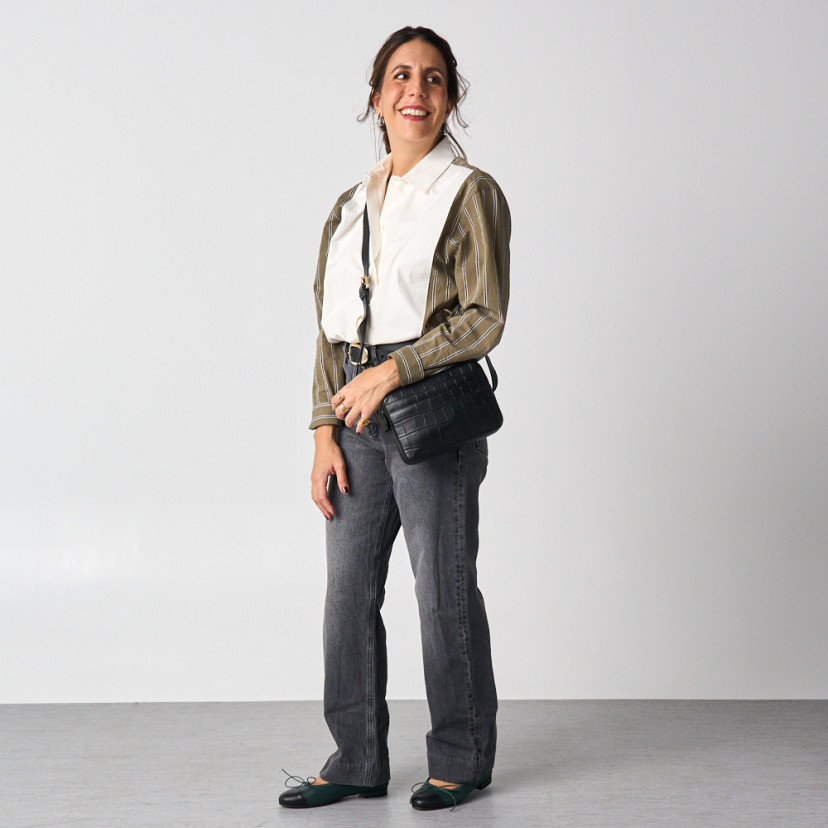 Leather Ballerina with Toe Cap Julia